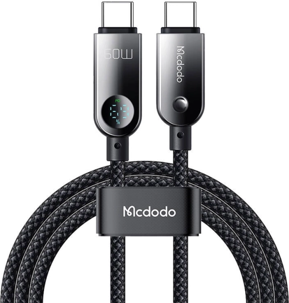 MCDODO câble USB‑C vers USB‑C avec écran LED 60 W, 1,2 m, noir