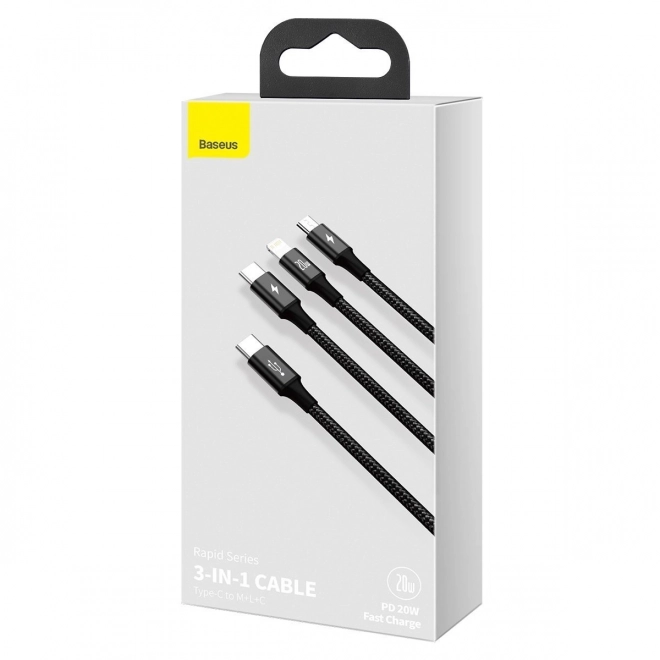 Câble de charge Baseus 3 en 1, 20W, noir, 1,5 m