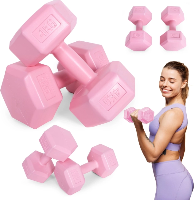 Ensemble d’haltères hexagonaux 2×4 kg, roses – ModernHome