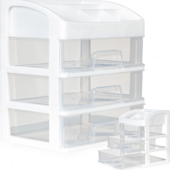 Organisateur de maquillage avec compartiments et tiroirs - blanc