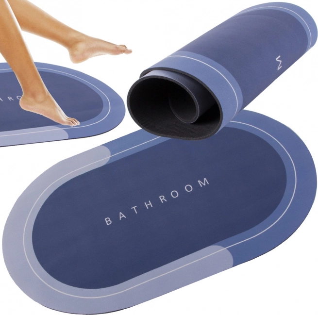 Tapis de bain antidérapant à séchage rapide BATHROOM, ovale, nuances de bleu 58 × 38 cm