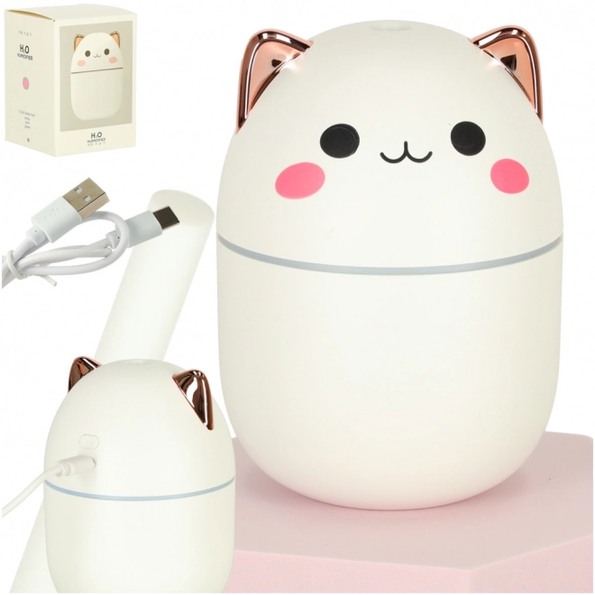 Diffuseur et humidificateur d'air pour huiles essentielles en forme de chat blanc