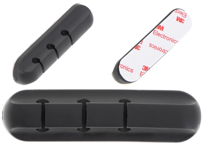 Organisateur de câbles autocollant en silicone pour 3 fils noir