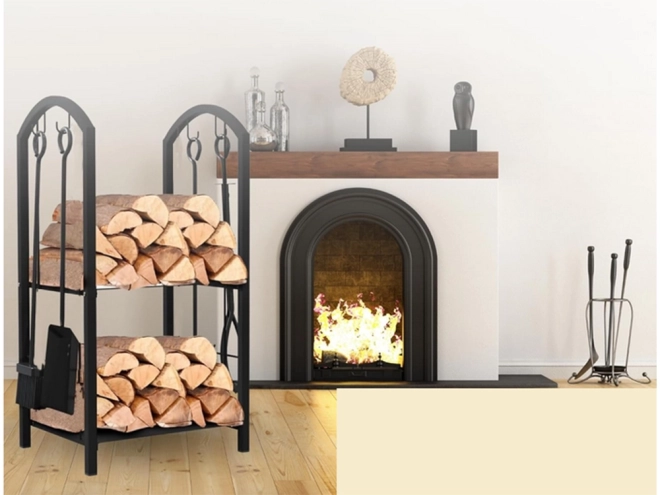 Support pour bois de chauffage avec accessoires