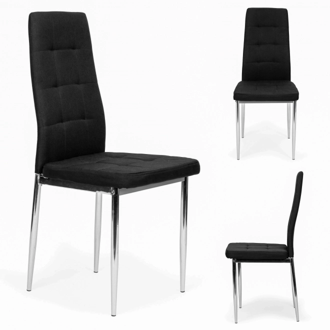 Ensemble de 4 chaises noires pour le salon et la salle à manger avec pieds chromés