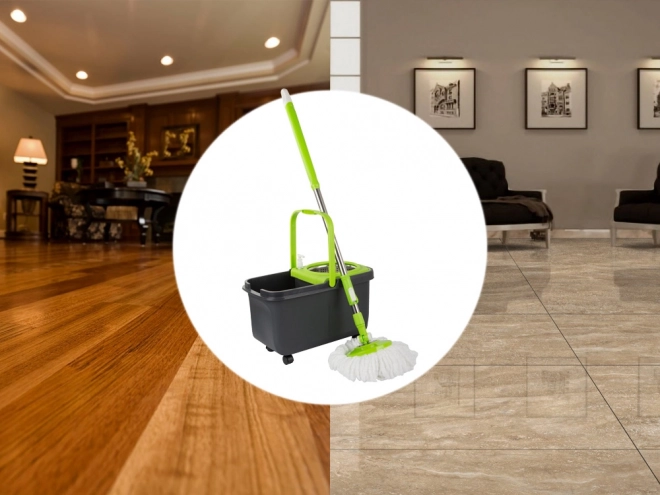 Mop rotatif avec 2 tampons en microfibre et seau distributeur