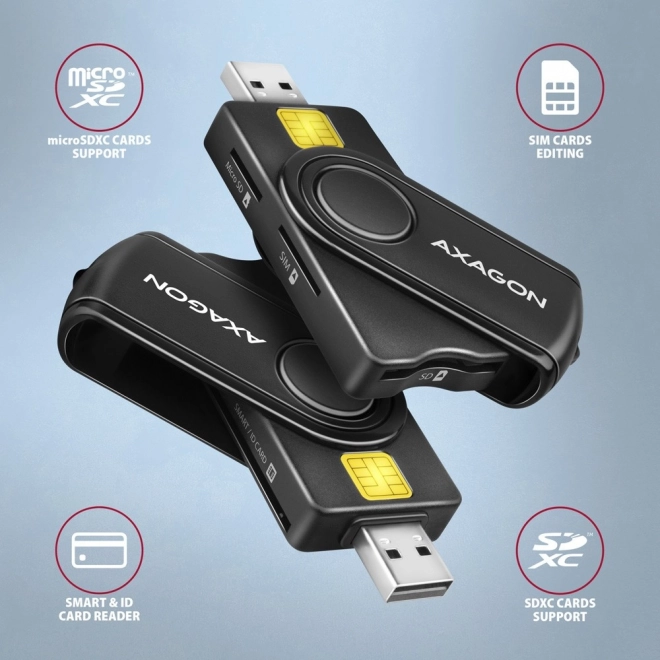Lecteur de cartes axagon de poche pour ID, SD, microSD et cartes SIM avec USB