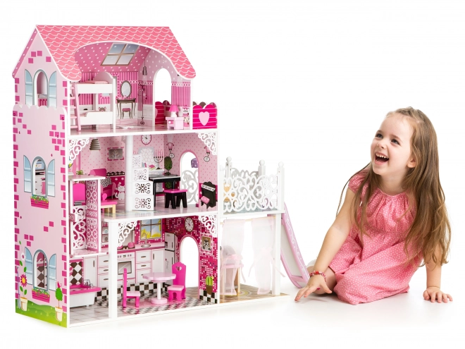 Maison de poupée en bois avec toboggan
