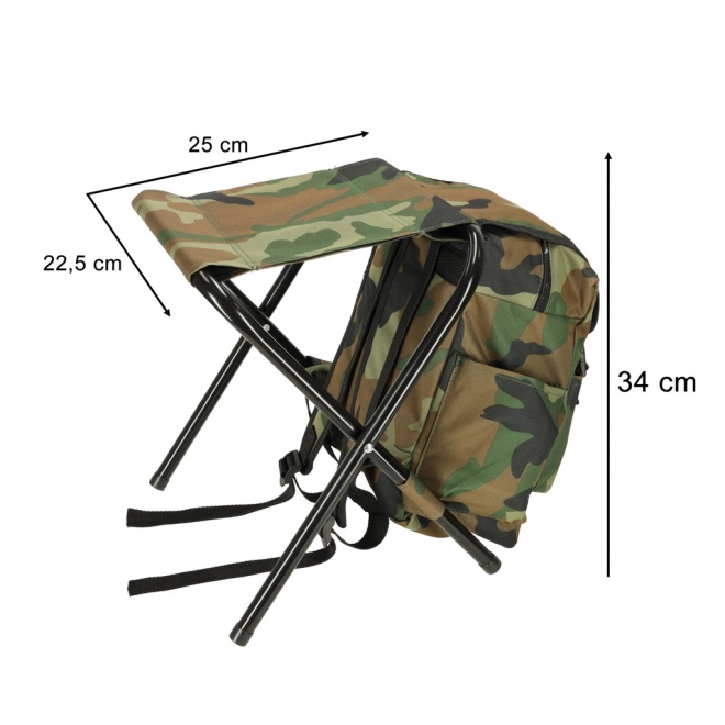 Chaise pliante de randonnée sans dossier avec sac à dos en motif camouflage