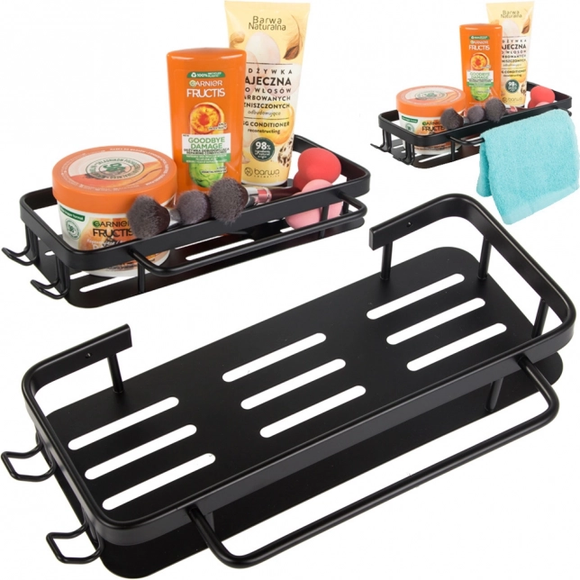 Étagère murale en métal noire pour salle de bain et cuisine