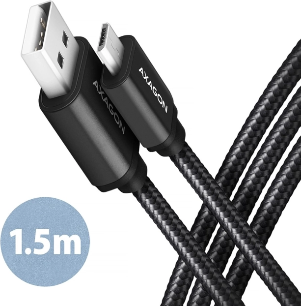 Câble Micro USB premium Axagon - USB-A, 1,5 m, USB 2.0, 2,4 A avec gaine en nylon.