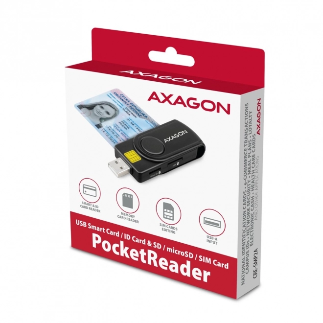 Lecteur de cartes axagon de poche pour ID, SD, microSD et cartes SIM avec USB