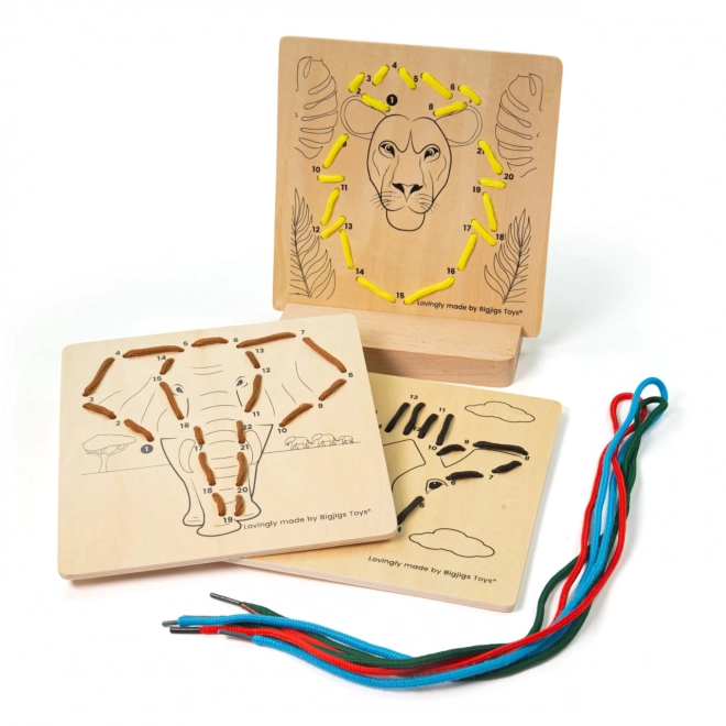 Bigjigs Toys Enfilage selon les chiffres Animaux sauvages