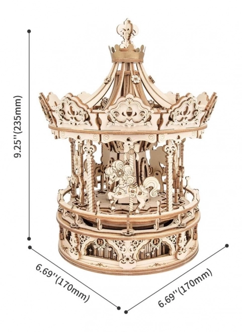 Carrousel avec chevaux - boîte à musique - maquette 3D en bois