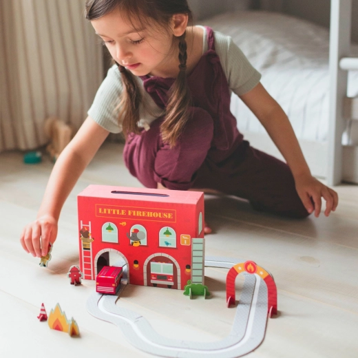 Voiture de pompiers en bois à remonter