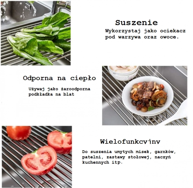 Égouttoir à vaisselle et légumes enroulable / Séchoir à vaisselle / Support enroulable - gris