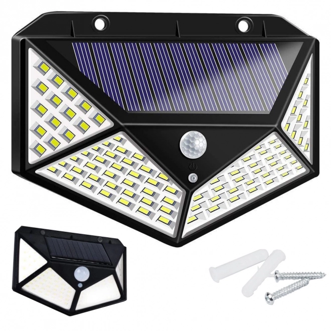 Lampe solaire avec 100 LED et capteur de mouvement crépusculaire