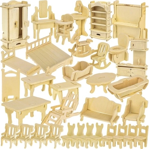 Mobilier en bois pour poupées - ensemble de 34 pièces
