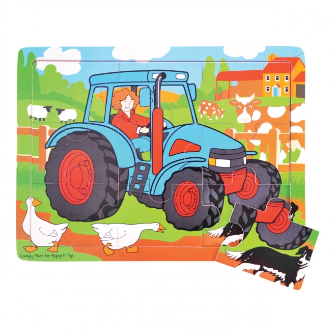 Bigjigs Toys Puzzle en bois tracteur 9 pièces