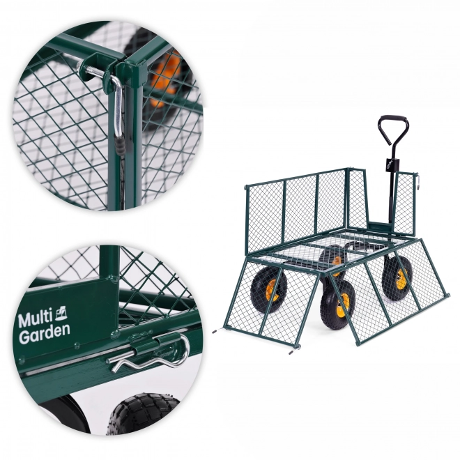 Chariot de transport de jardin MultiGarden avec côtés ouvrants et grandes roues gonflables