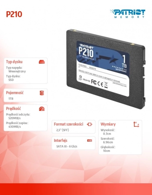 Disque SSD 1TB P210 avec vitesse 520/430 MB/s SATA III 2.5