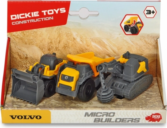 Set de 3 véhicules de chantier Volvo : Rouleau, Benne et Pelleteuse
