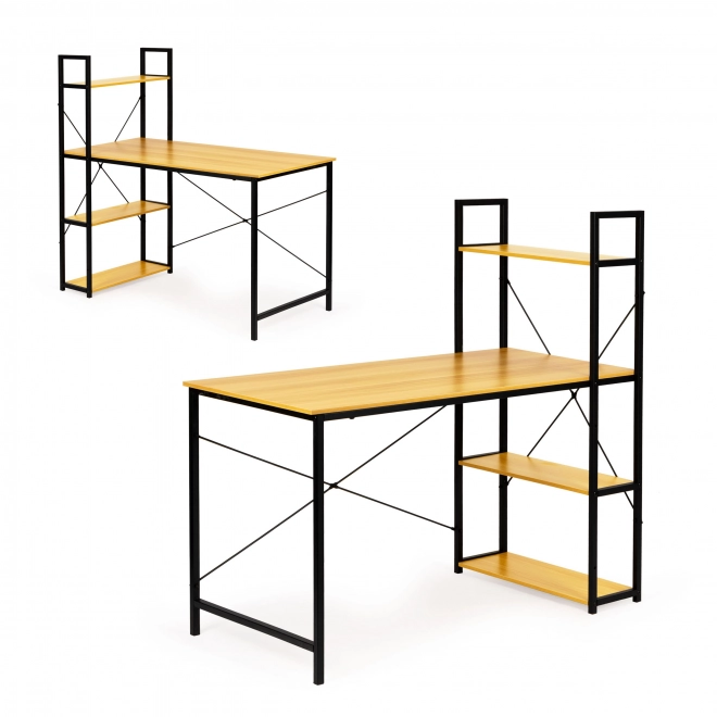 Bureau informatique en bois avec étagères loft