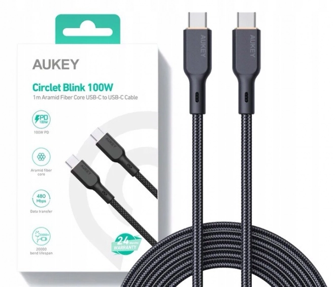 Câble USB-C en Kevlar AUKEY, 1m, 5A, 100W PD