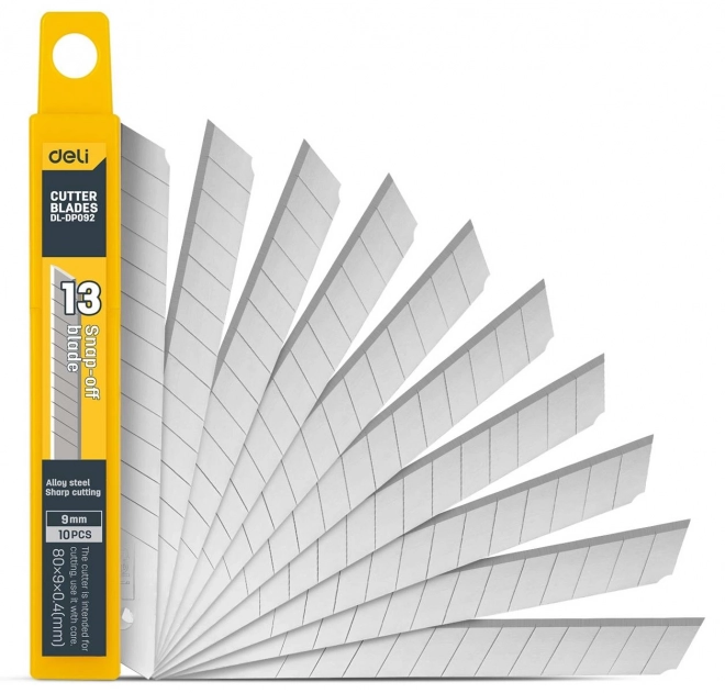 Couteau 9 mm 10 pcs tête de lame Deli Tools EDL-DP092 (argentée)