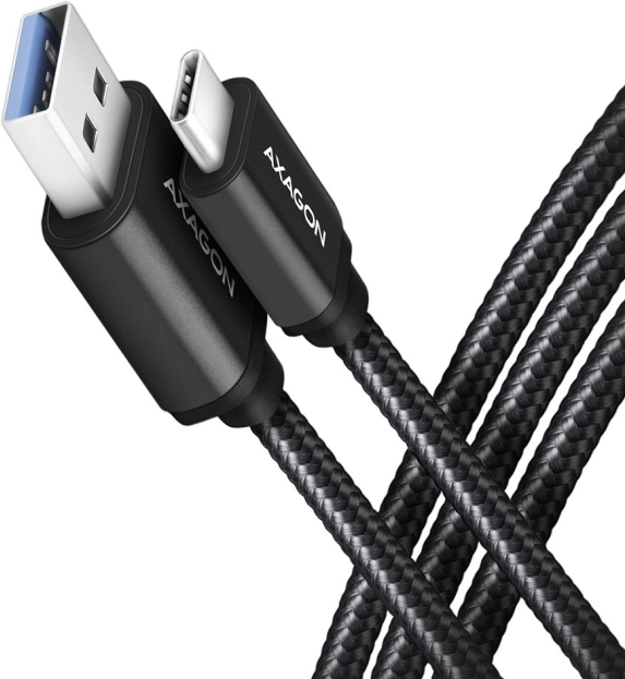 Câble USB‑C – USB‑A 3.2 Gen 1 AXAGON, 2 m, 3 A, aluminium, tressé, noir
