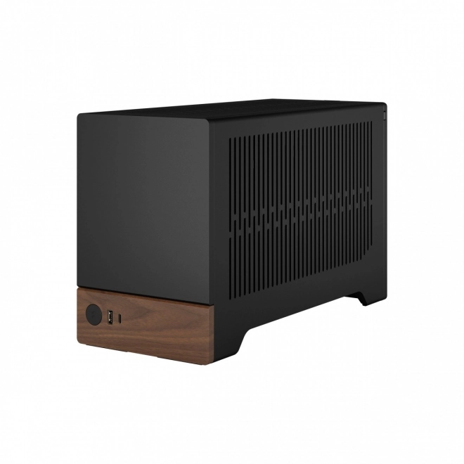 Boîtier d'ordinateur noir élégant avec base en bois