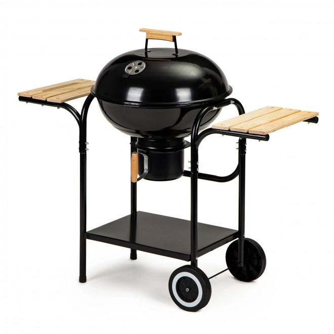 Gril de jardin au charbon de bois avec couvercle et étagères, grille et bac à cendres