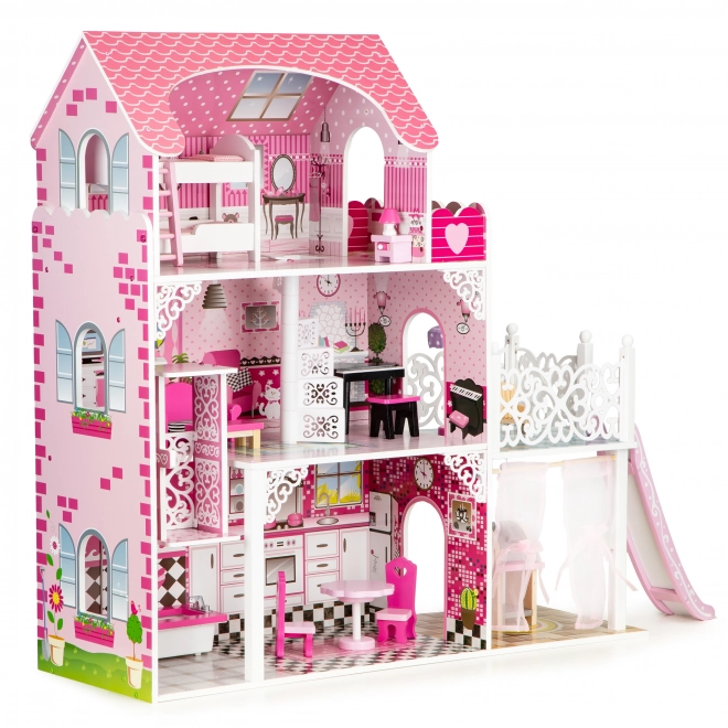 Maison de poupée en bois avec toboggan