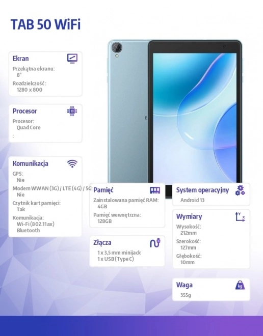 Tablette TAB 50 WiFi 8 pouces 4/128GB 5580 mAh Bleu