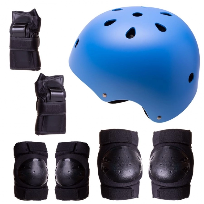 Casque + protections pour roller, skateboard, vélo - bleu et noir, taille M