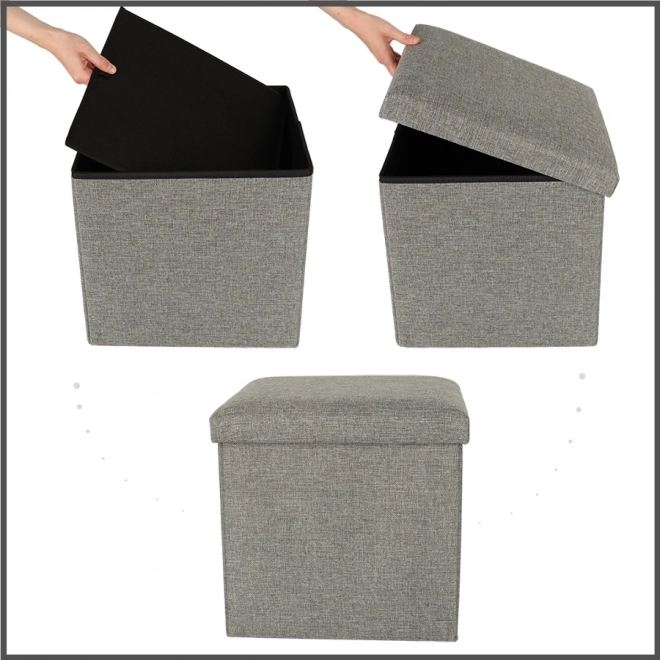 Pouf de rangement pliable gris 38x38x38 cm