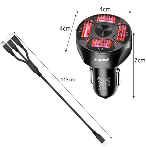 4x chargeur USB pour voiture + câble Xtrobb 19907