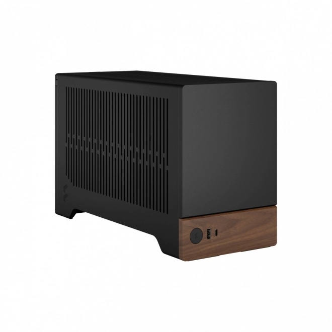 Boîtier d'ordinateur noir élégant avec base en bois