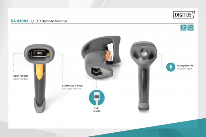 Lecteur de codes-barres à main avec connexion USB et support