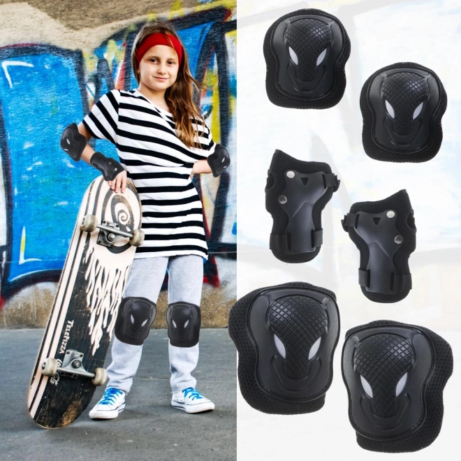 ensemble noir de protections genoux, coudes et poignets