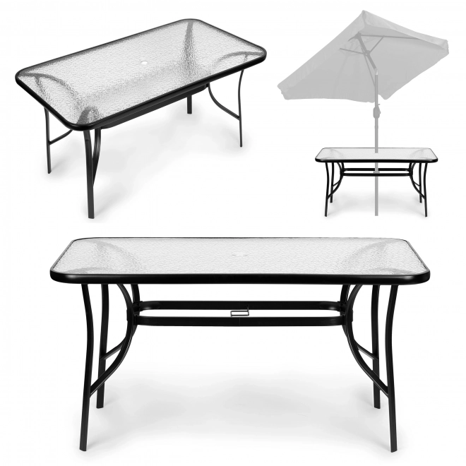 Table de jardin en verre avec trou pour parasol