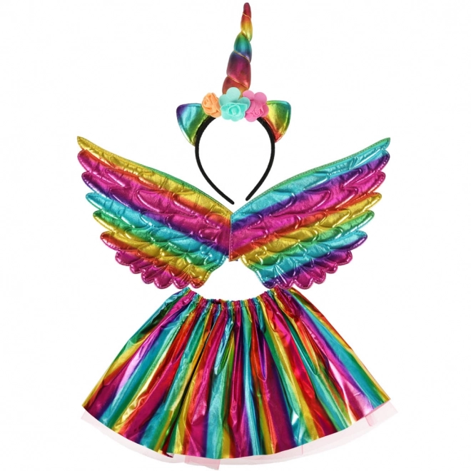 Costume de licorne avec jupe arc-en-ciel et diadème