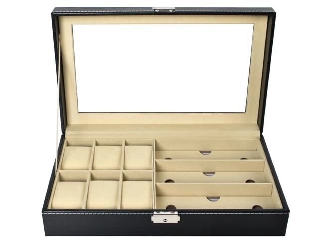 Organisateur noir élégant pour montres et lunettes