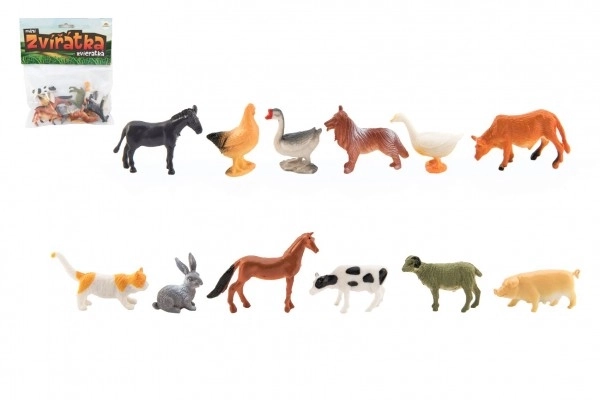 Animaux mini ferme maison plastique 4-6cm 12pcs en sachet