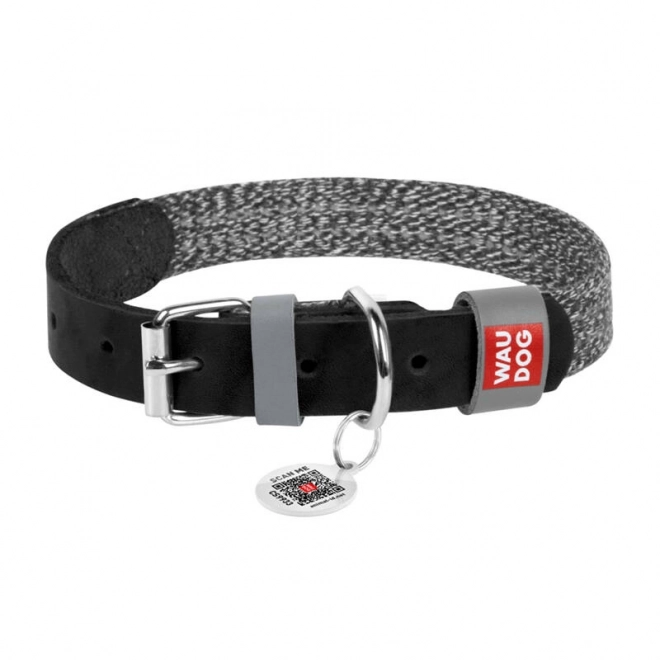 Collier pour chien en cuir naturel avec code QR Waudog