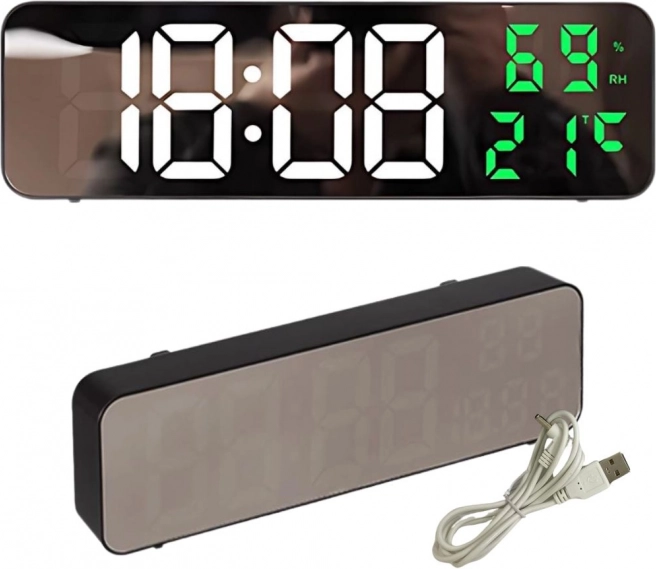 Horloge LED numérique avec réveil, thermomètre et hygromètre à écran miroir