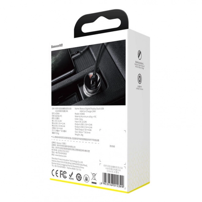Chargeur de voiture Baseus avec écran 2x USB