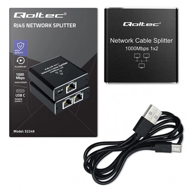 Diviseur mini SWITCH 1x2 ports RJ45 | 1000 Mbps | USB-C| Aluminium
