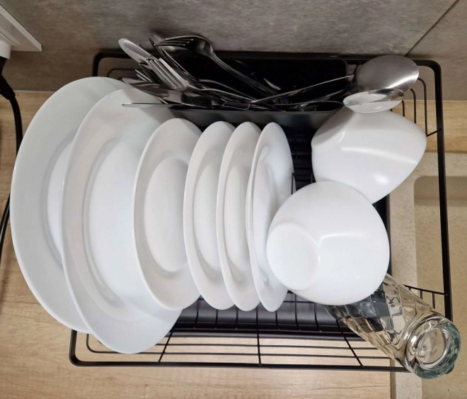 Égouttoir noir pour vaisselle et couverts avec plateau