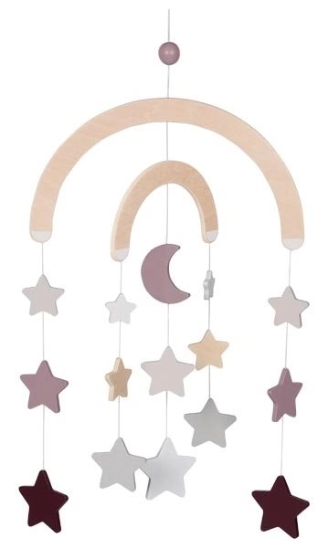 Mobile suspendu en bois au-dessus du lit - étoiles violettes